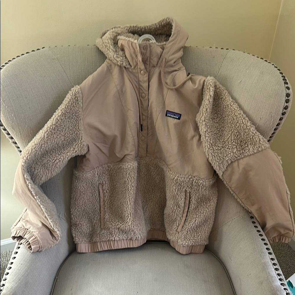 Patagonia Tan Teddy Jacket Plush Fleece High Collar